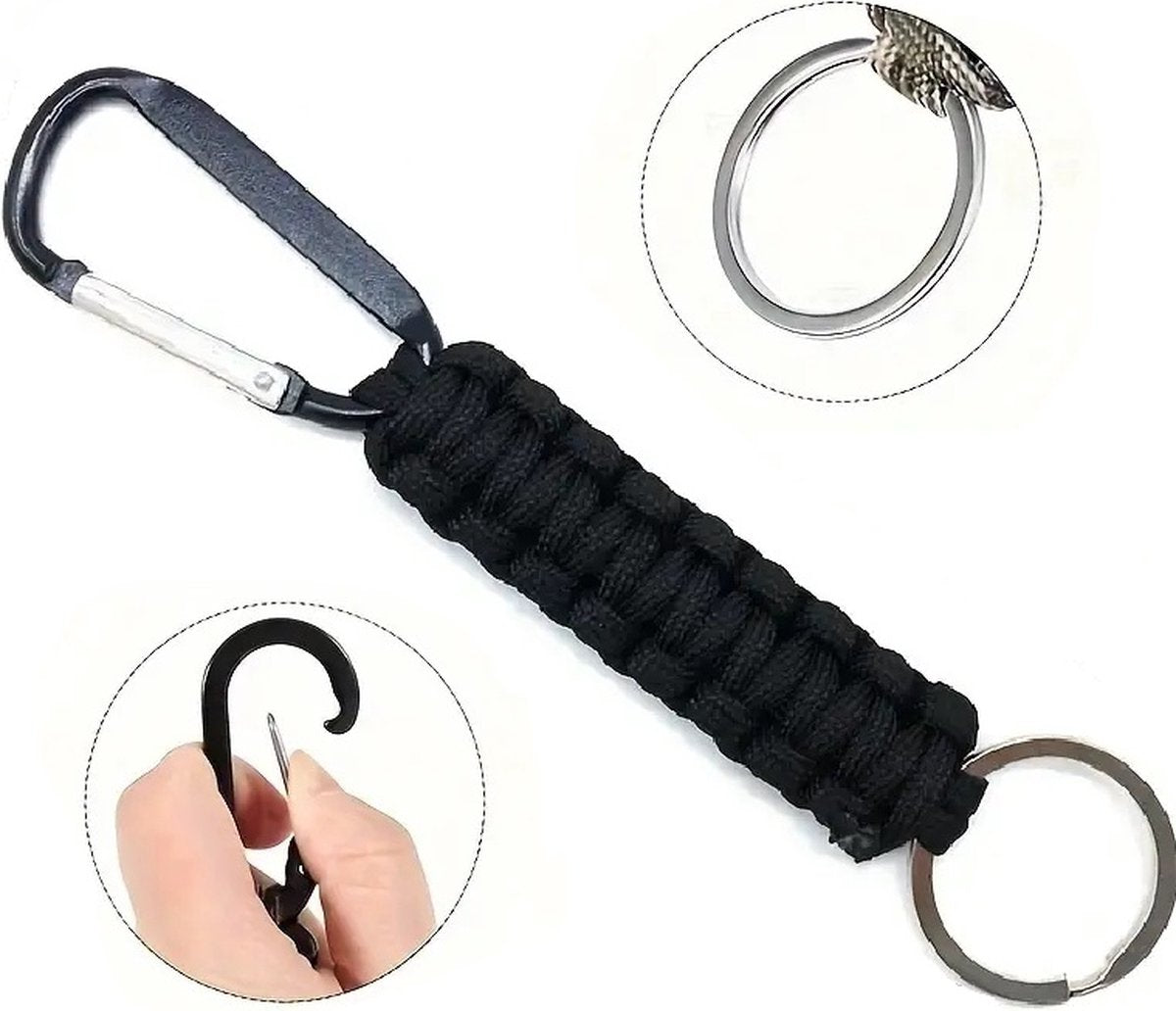 Paracord Survival Keychain with Carabiner | Emergency Kit | Extra Strong | Black V1188-MS101-00302-1