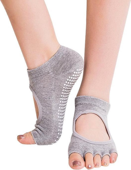 One Pair Open Toe Open Instep Anti-slip Sports Female Yoga Socks Size: 34 - 39 (EUR) (Light Gray) V1188-MS101-00318-1