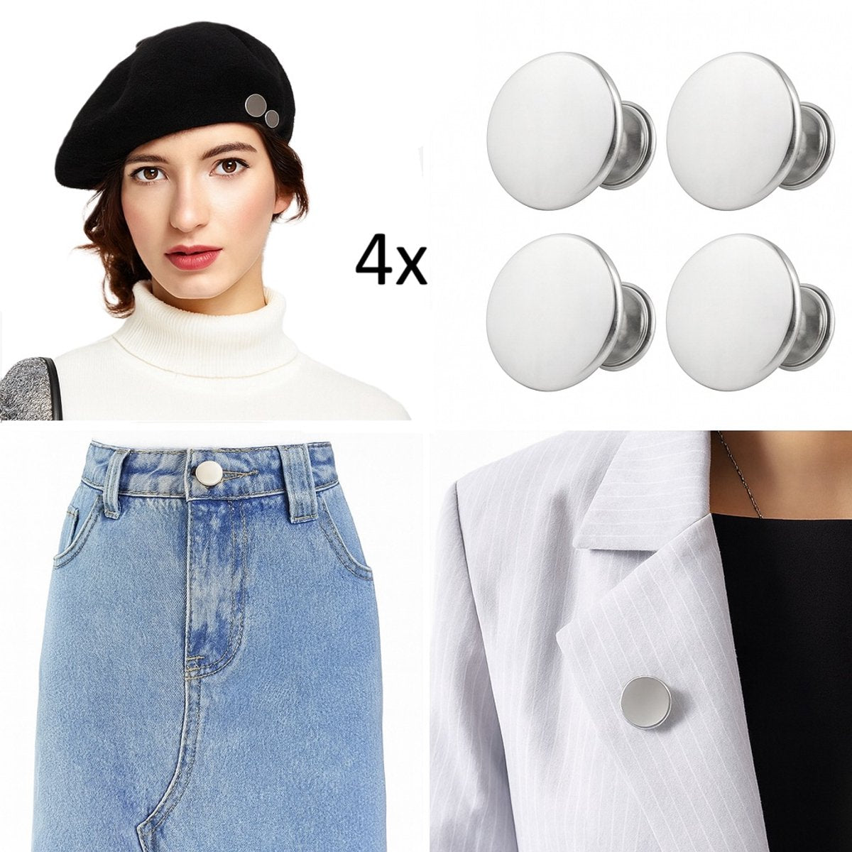 4x Jeans Buttons With Snap | Universal Jeans Button Pins | Jeans Buttons | Replace Buttons | Jeans Button | V1188-MS101-00333-1