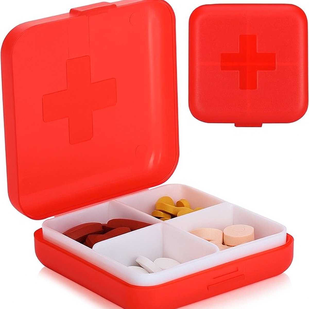 Medicine box | Pill box | Pill case | 4 compartments | Sealed | Red V1188-MS101-00352-1