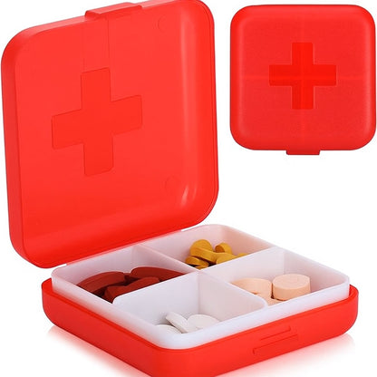 Medicine box | Pill box | Pill case | 4 compartments | Sealed | Red V1188-MS101-00352-1