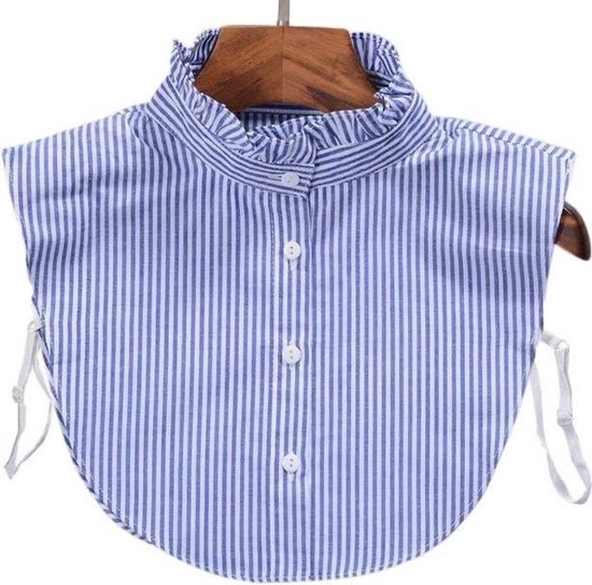 Detachable Collar with Stand-Up Trim and Ruffles | Blouse Collar | Faux Collar | Blue/White V1188-MS101-00354-1