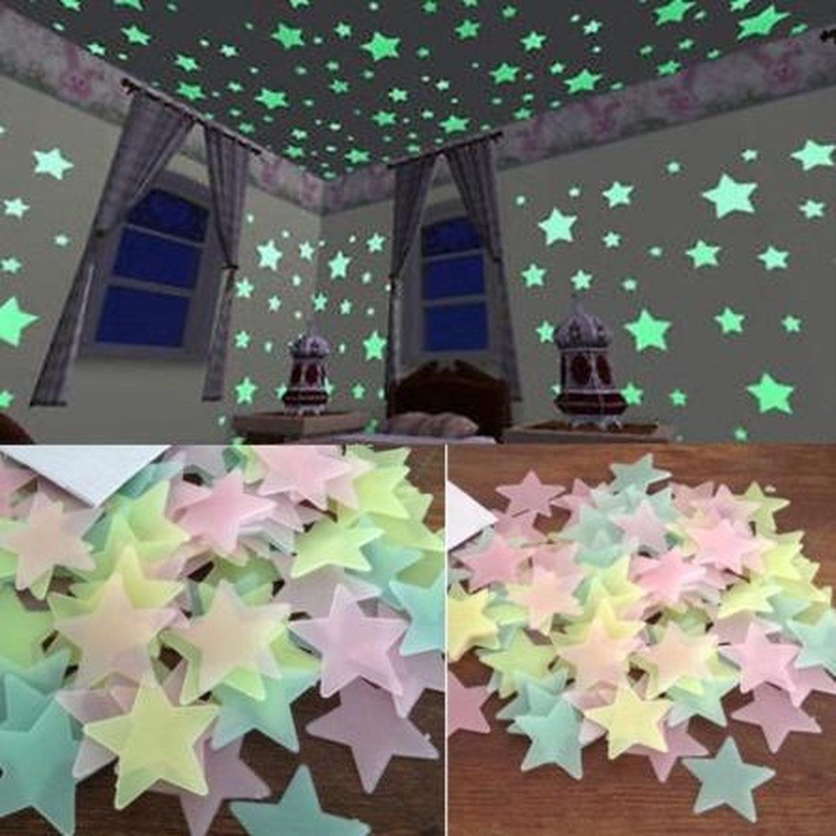 Star Glow In Dark Wall Stickers 100 Pieces | Luminous Star Wall Stickers | Multicolored Stars | PVC | V1188-MS101-00360-1