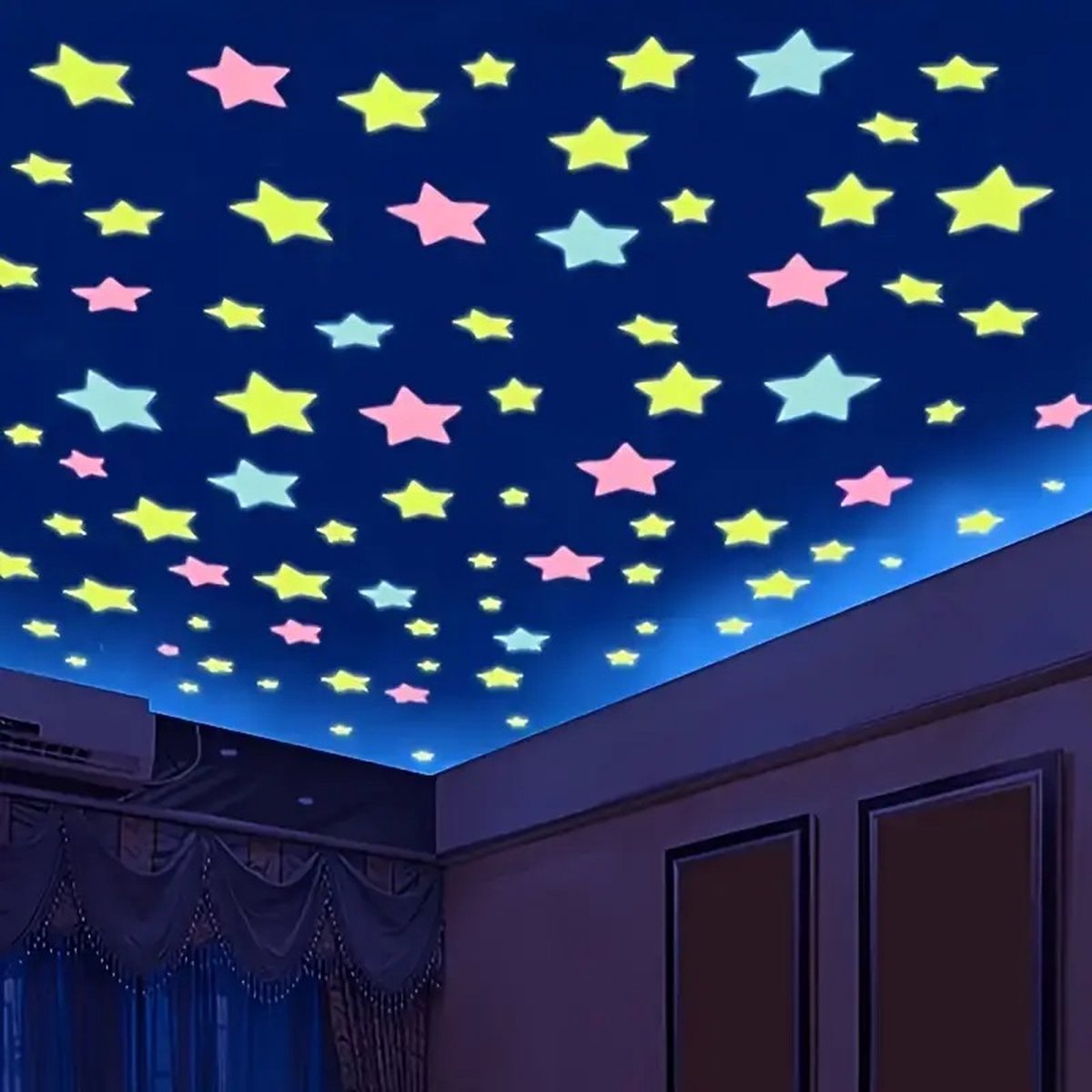 Star Glow In Dark Wall Stickers 100 Pieces | Luminous Star Wall Stickers | Multicolored Stars | PVC | V1188-MS101-00360-1