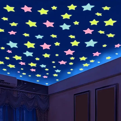 Star Glow In Dark Wall Stickers 100 Pieces | Luminous Star Wall Stickers | Multicolored Stars | PVC | V1188-MS101-00360-1