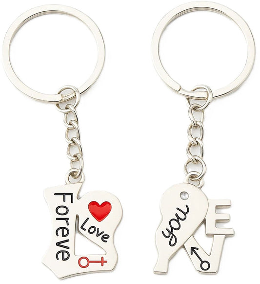 2-Piece Keychain Forever Love You | Couples Keychain | For Him & Her | Silver V1188-MS101-00366-1