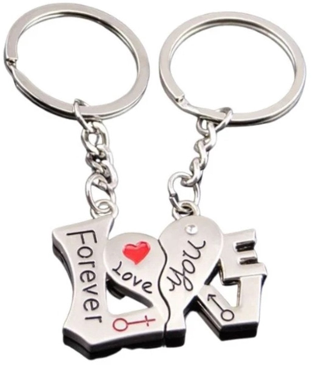 2-Piece Keychain Forever Love You | Couples Keychain | For Him & Her | Silver V1188-MS101-00366-1