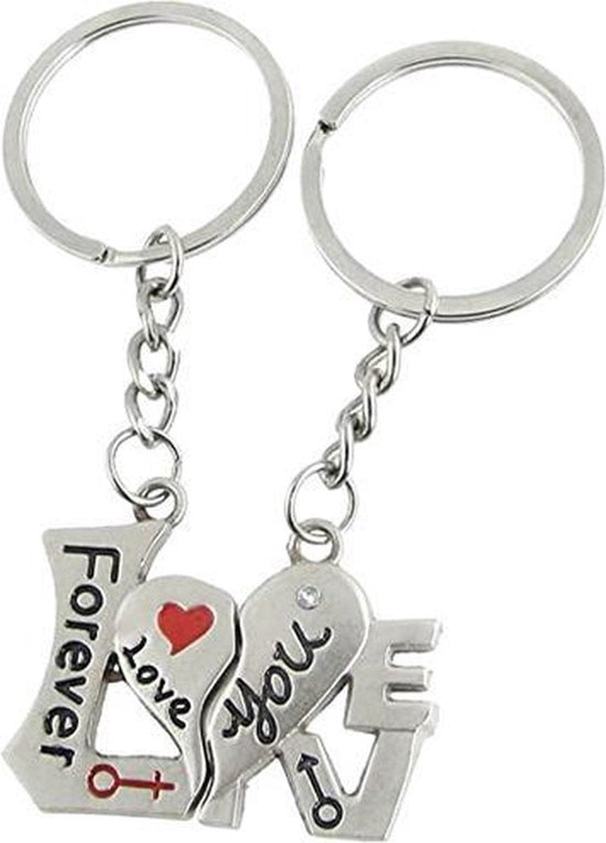 2-Piece Keychain Forever Love You | Couples Keychain | For Him & Her | Silver V1188-MS101-00366-1