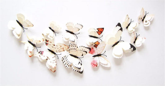 Wall Stickers Double Butterfly White 3D Wall Decoration Butterflies 12 Pieces - LeuksteWinkeltje V1188-MS101-00376-1