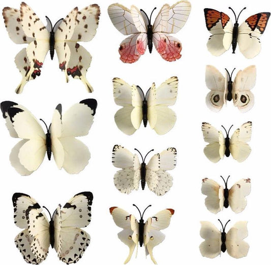 Wall Stickers Double Butterfly White 3D Wall Decoration Butterflies 12 Pieces - LeuksteWinkeltje V1188-MS101-00376-1