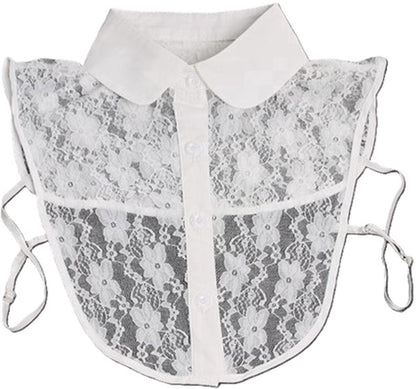 Detachable Collar with Round Collar | Transparent Lace | Blouse Collar | Faux Collar | White V1188-MS101-00377-1