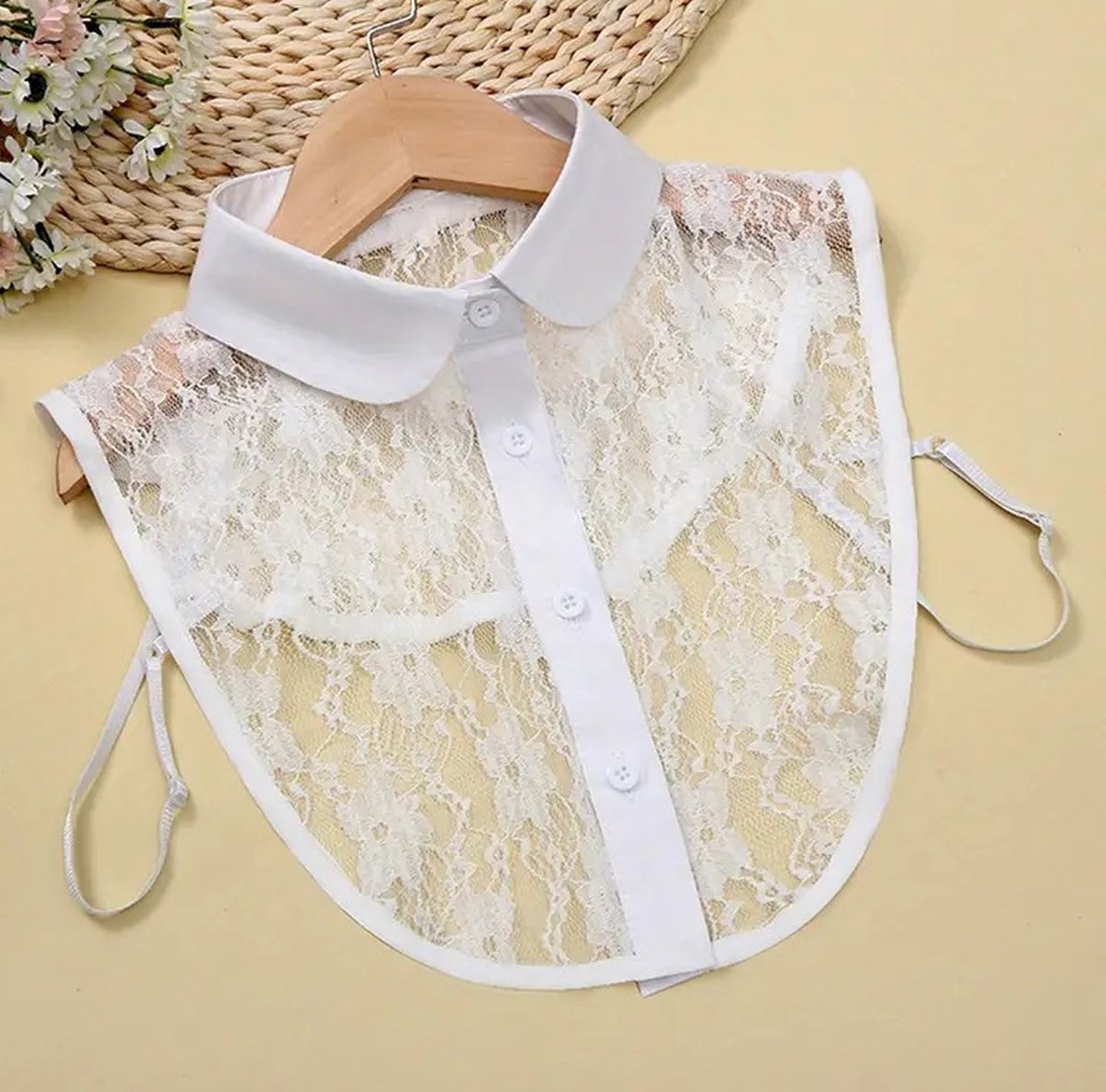 Detachable Collar with Round Collar | Transparent Lace | Blouse Collar | Faux Collar | White V1188-MS101-00377-1
