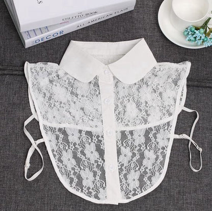 Detachable Collar with Round Collar | Transparent Lace | Blouse Collar | Faux Collar | White V1188-MS101-00377-1