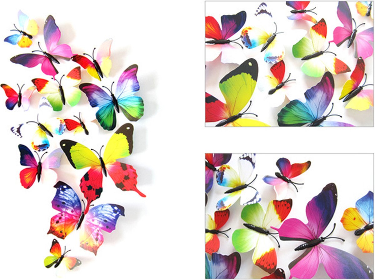 3D Wall Decoration Butterflies 12 Pieces | Wall Butterflies | Butterfly Wall Stickers | Rainbow V1188-MS101-00384-1