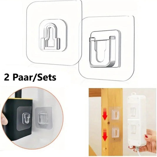 2 Pairs Transparent Self-Adhesive Hanging Hooks | Hanging System | Self-Adhesive Wall Hangers | Double-Sided V1188-MS101-00394-1