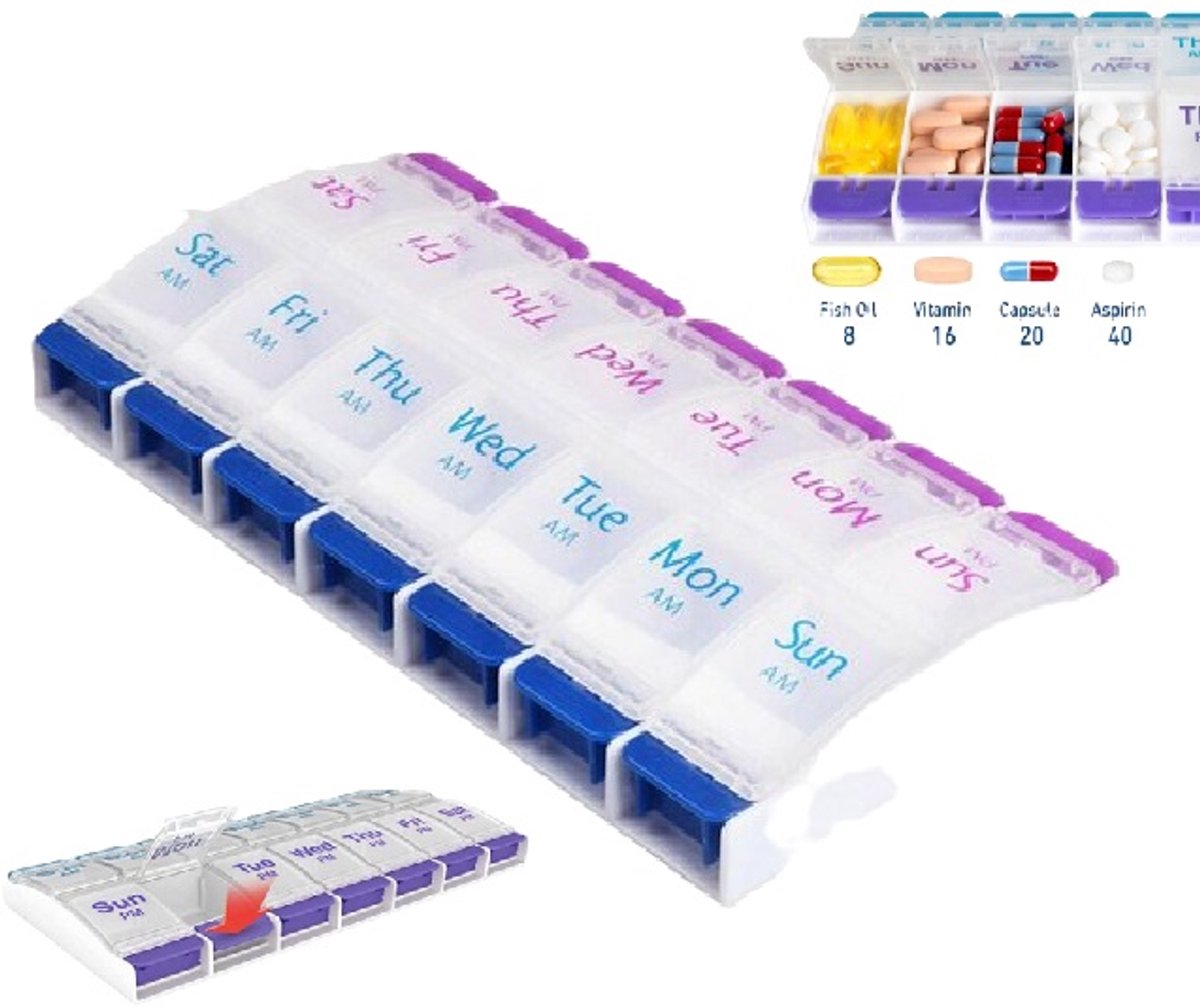 Medicine box | Pill box | Pill case | Medicine box | Pill Box | With Push Button | 7 days | 2 Daily portions V1188-MS101-00396-1