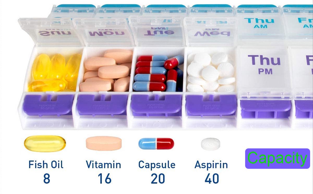 Medicine box | Pill box | Pill case | Medicine box | Pill Box | With Push Button | 7 days | 2 Daily portions V1188-MS101-00396-1