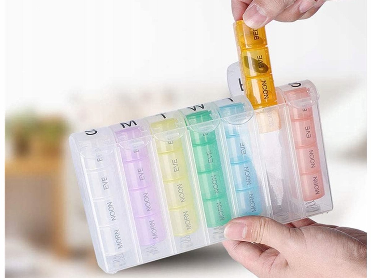 Pill Box for 7 Days & 4 Times | Pill Box 28 Compartments | Medicine Box | Pill Organizer | Automatic Opening V1188-MS101-00398-1
