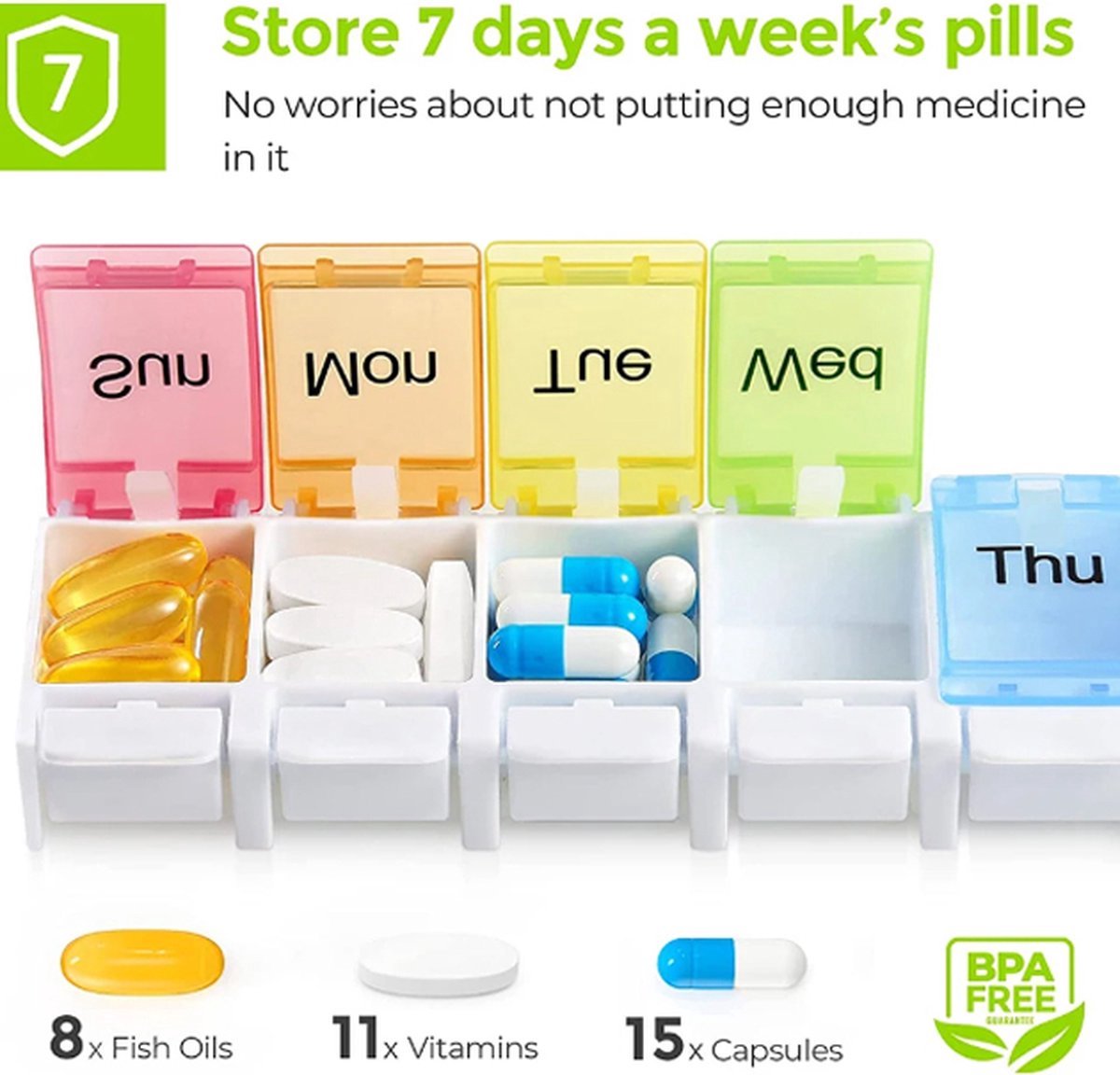 Pill Box | Pill Box | Medicine Box | Pill Box | Sunday to Saturday | 7 Days | 1 Week | Push Button | V1188-MS101-00409-1