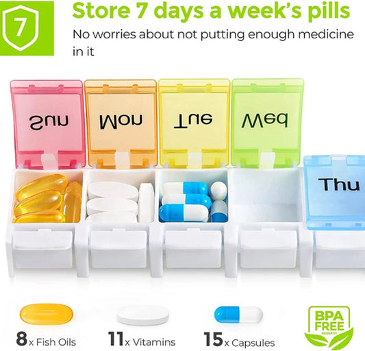 Pill Box | Pill Box | Medicine Box | Pill Box | Sunday to Saturday | 7 Days | 1 Week | Push Button | V1188-MS101-00409-1