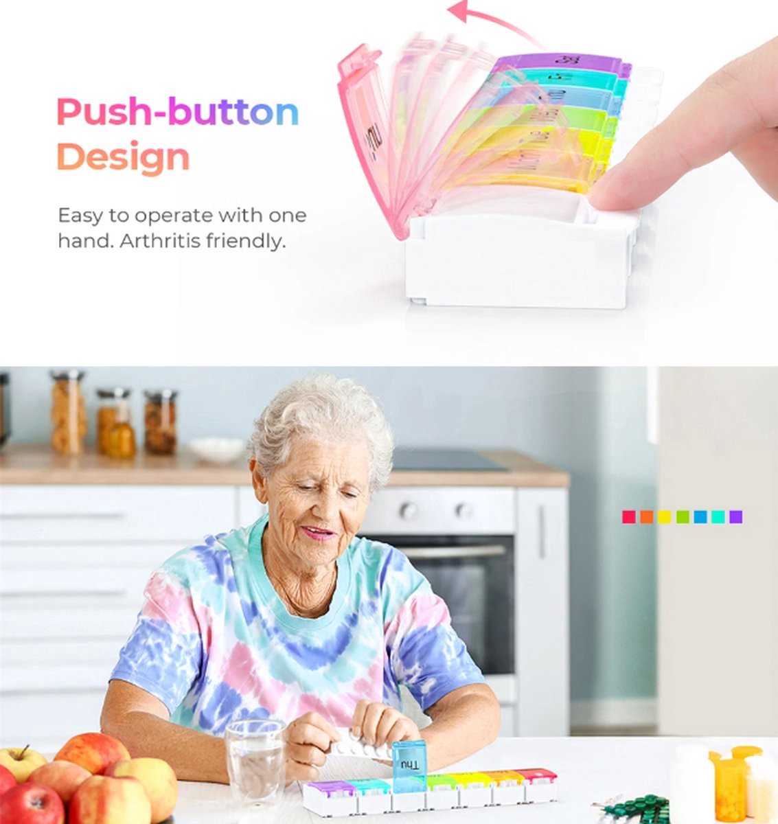 Pill Box | Pill Box | Medicine Box | Pill Box | Sunday to Saturday | 7 Days | 1 Week | Push Button | V1188-MS101-00409-1