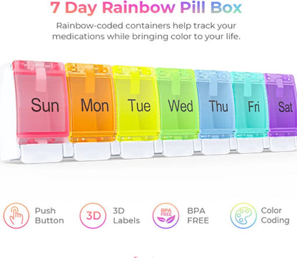 Pill Box | Pill Box | Medicine Box | Pill Box | Sunday to Saturday | 7 Days | 1 Week | Push Button | V1188-MS101-00409-1
