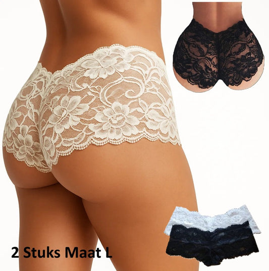 Set of 2 Sexy Lace Panties with Floral Pattern | 1 x Black & 1 x White | Erotic Underwear | Sexy Thong | Size V1188-MS101-00415-1