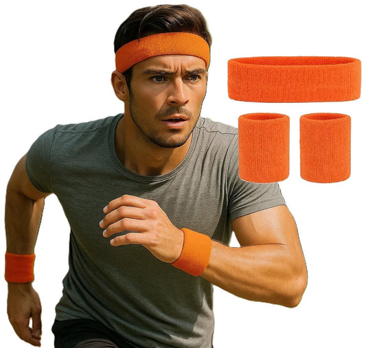 Headband & 2x Wristband Set | Sweatband | Sweatbands | Head and Wrist | Sports Bands | Orange V1188-MS101-00438-1