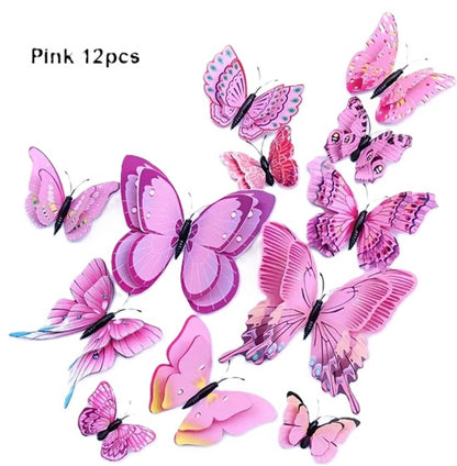 3D Wall Decoration Butterflies 12 Pieces | Wall Butterflies | Butterfly Wall Stickers | Pink V1188-MS101-00445-1