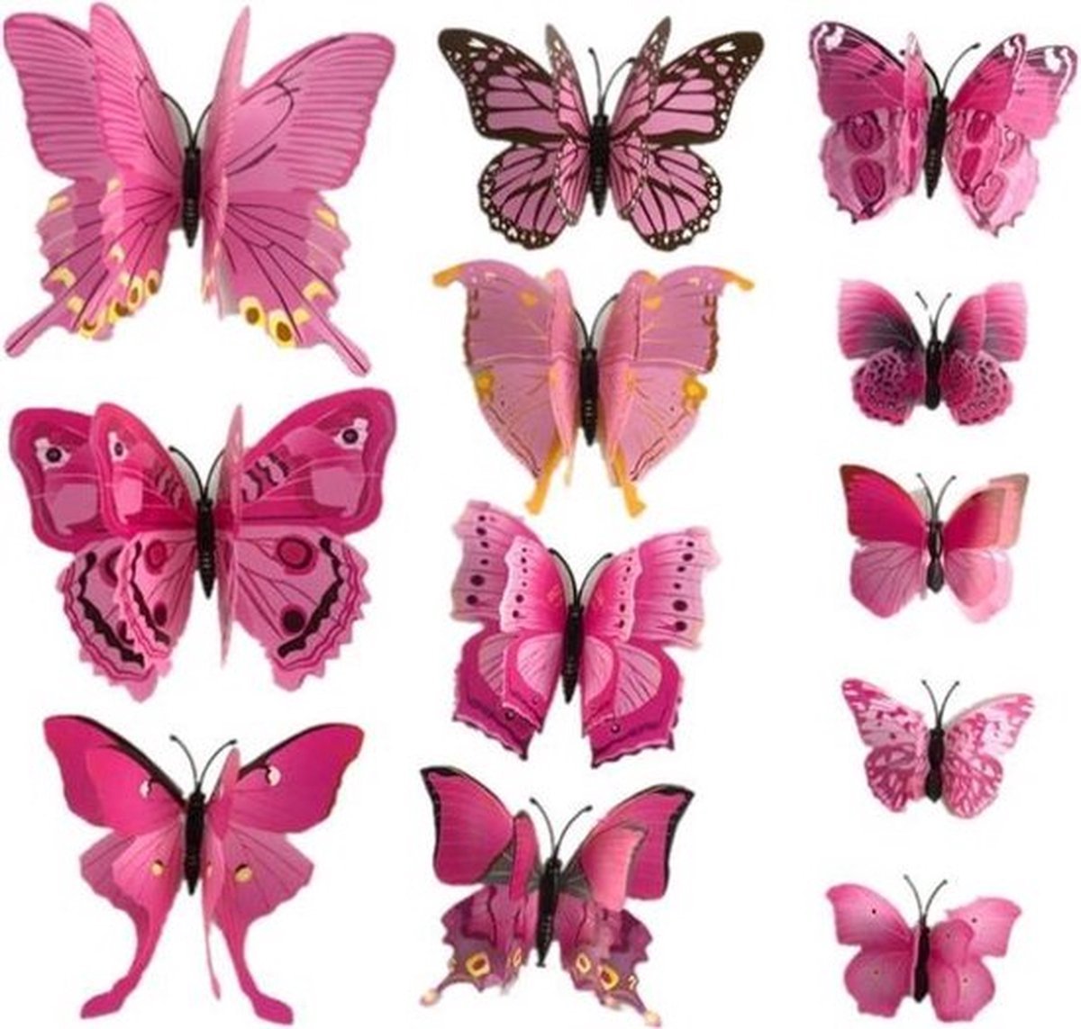 3D Wall Decoration Butterflies 12 Pieces | Wall Butterflies | Butterfly Wall Stickers | Pink V1188-MS101-00445-1