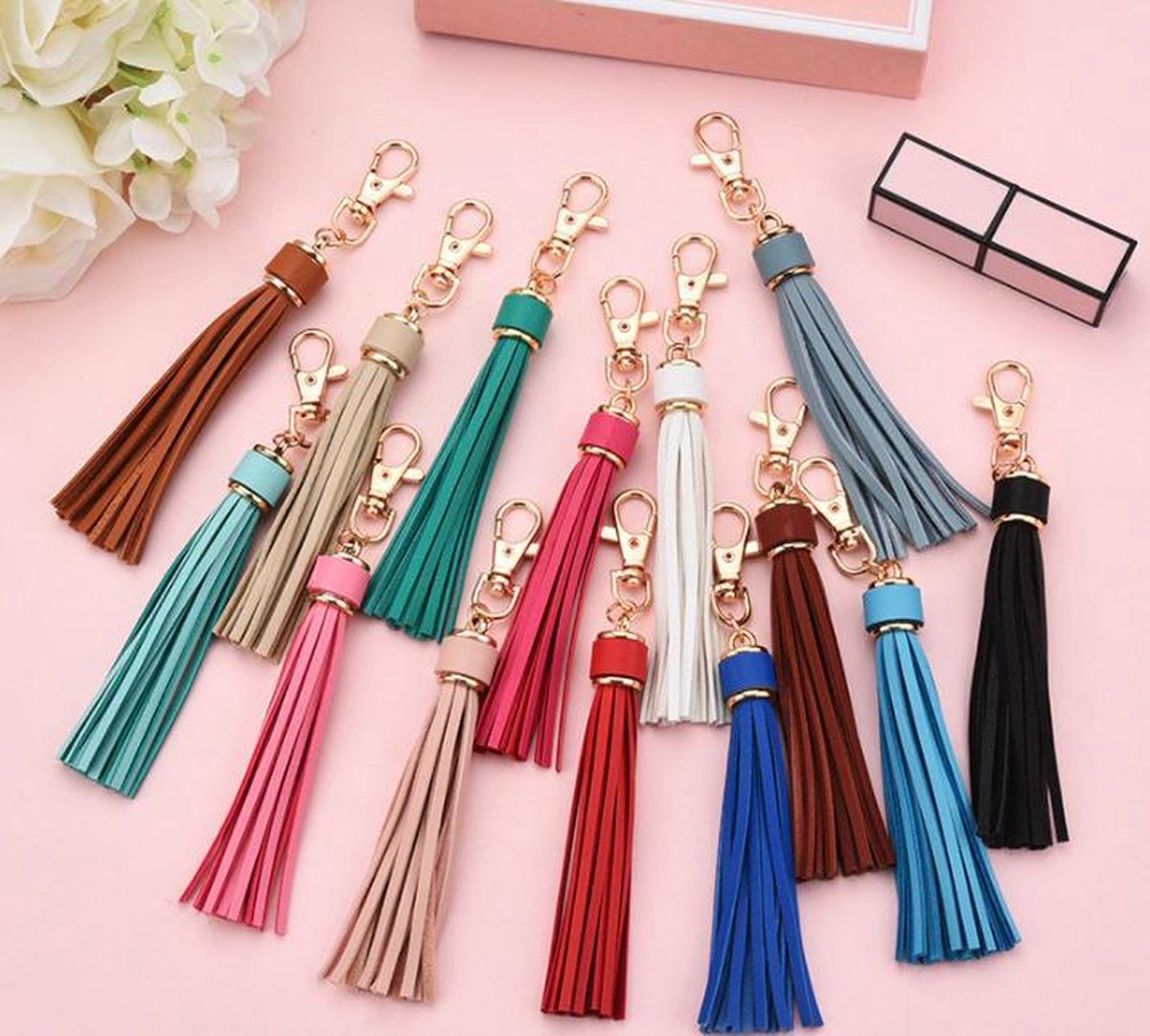 Tassel keychain | leather (PU) / women / men / bag charm / car - leather lanyard DARK BROWN V1188-MS101-00449-1