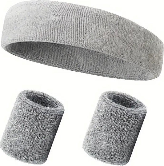 Set of Headband and 2x Wristbands Set | Sweatband | Sweatbands | Head and Wrist | Sports Bands | Grey V1188-MS101-00460-1