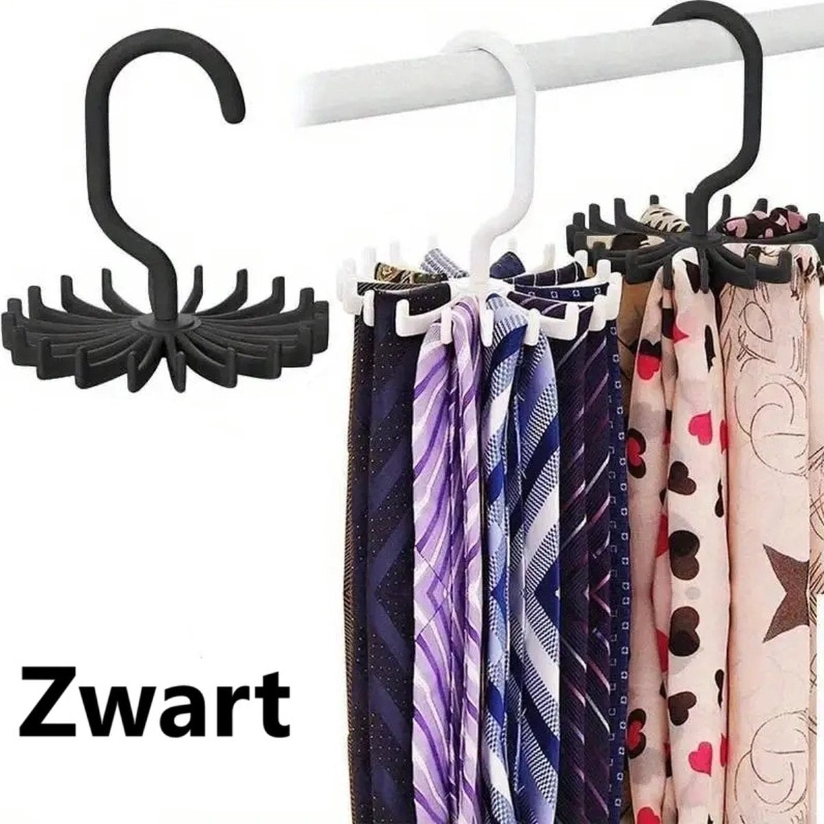 Tie Hanger | Tie Hanger | Tie Organizer | Tie Hook | Hang 20 Ties | Black V1188-MS101-00466-1