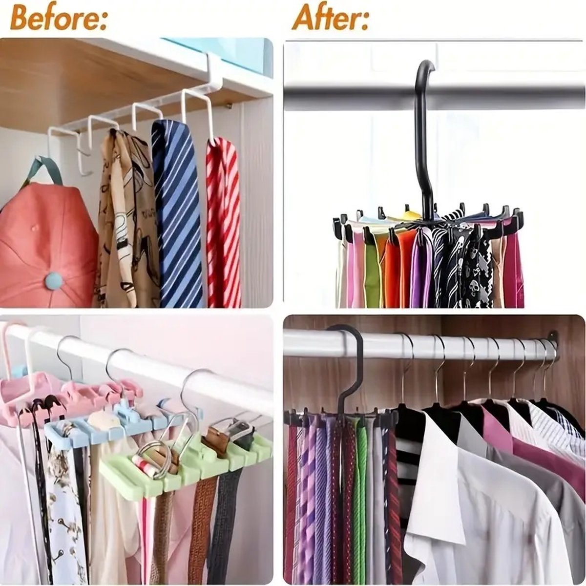 Tie Hanger | Tie Hanger | Tie Organizer | Tie Hook | Hang 20 Ties | Black V1188-MS101-00466-1