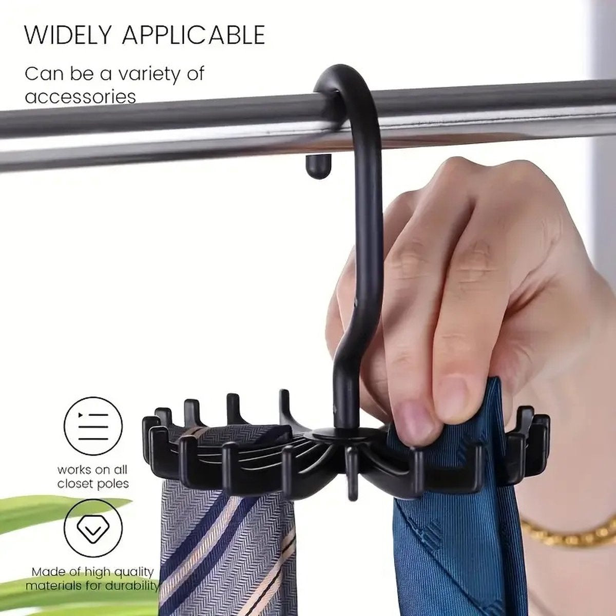 Tie Hanger | Tie Hanger | Tie Organizer | Tie Hook | Hang 20 Ties | Black V1188-MS101-00466-1