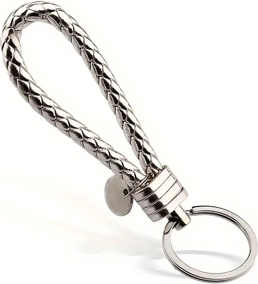 Luxury PU Leather Keychain | Key Holder | Woven Keychain | Universal | Silver V1188-MS101-00467-1