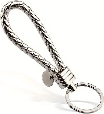 Luxury PU Leather Keychain | Key Holder | Woven Keychain | Universal | Silver V1188-MS101-00467-1
