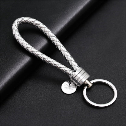 Luxury PU Leather Keychain | Key Holder | Woven Keychain | Universal | Silver V1188-MS101-00467-1