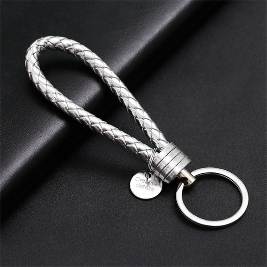 Luxury PU Leather Keychain | Key Holder | Woven Keychain | Universal | Silver V1188-MS101-00467-1