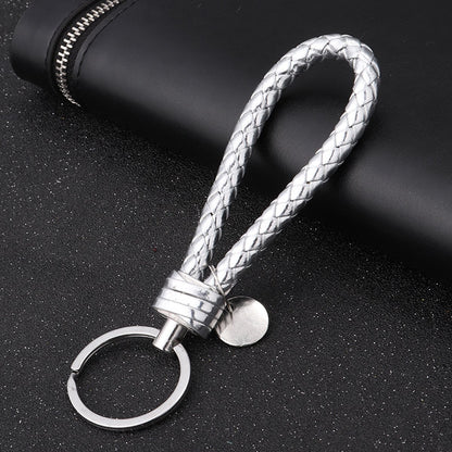 Luxury PU Leather Keychain | Key Holder | Woven Keychain | Universal | Silver V1188-MS101-00467-1