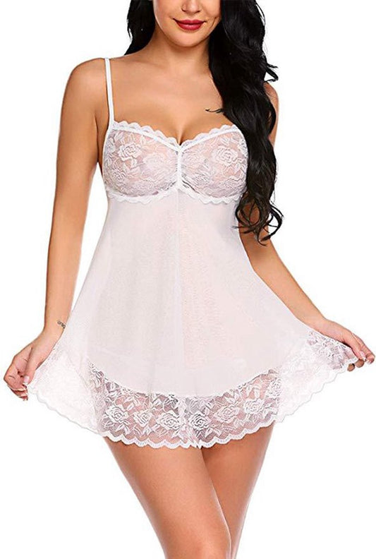 Erotic 2-Piece Lingerie Set | Nightgown & Panties | Sexy Lace Lingerie Set | Size LI White V1188-MS101-00470-1