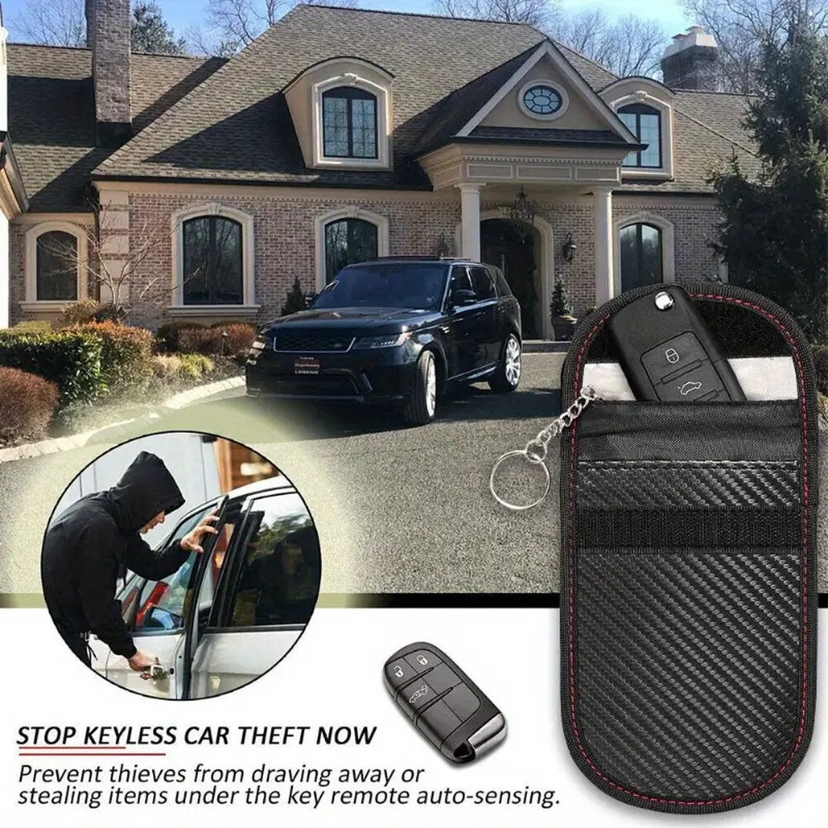 2x RFID Anti-theft Protective Case for Car Key | Carbon Keyless Entry Protective Case | With Hook V1188-MS101-00476-1