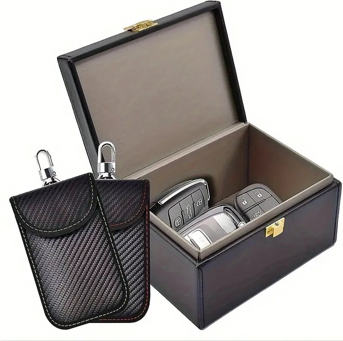 2x RFID Anti-theft Protective Case for Car Key | Carbon Keyless Entry Protective Case | With Hook V1188-MS101-00476-1