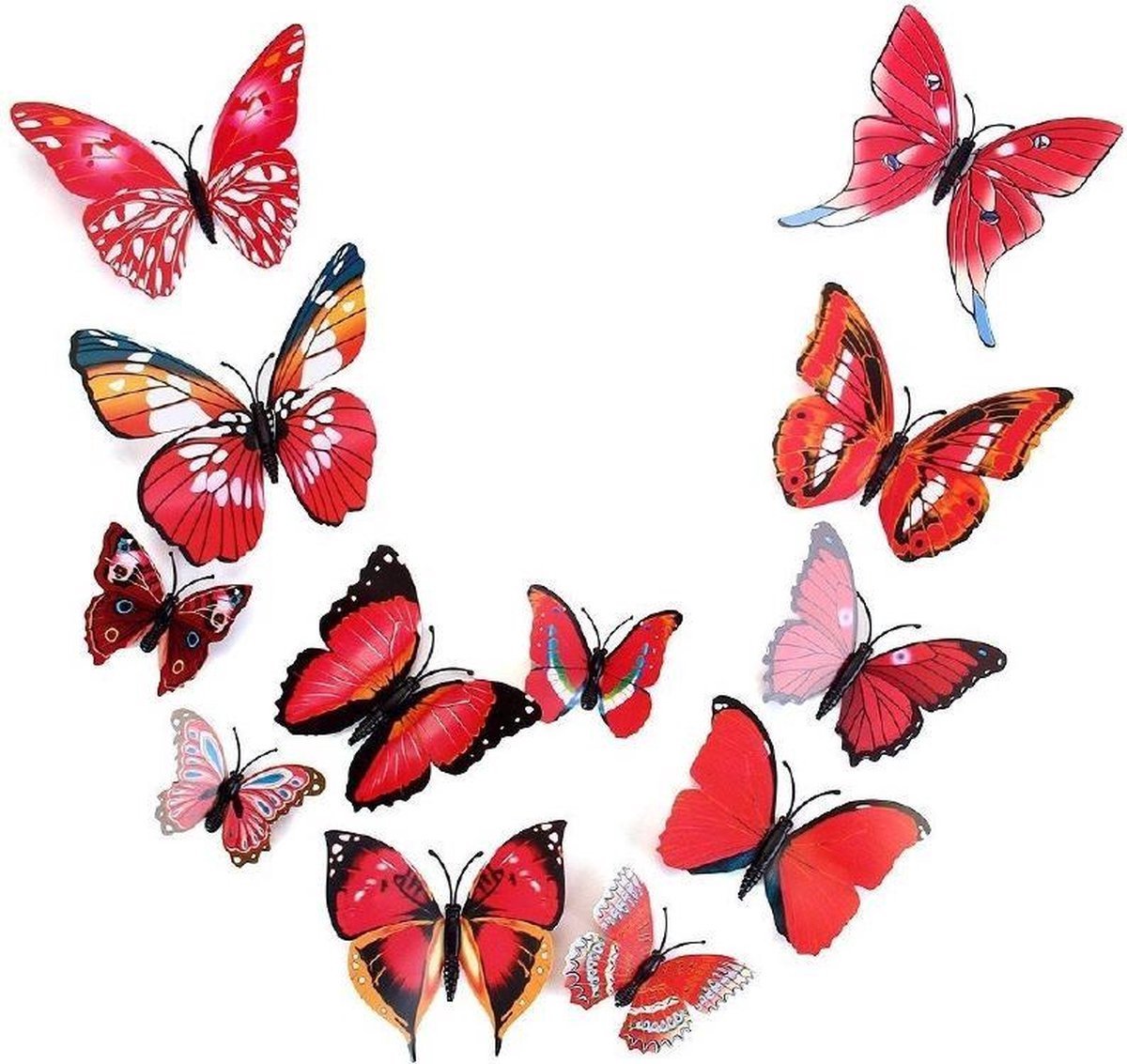 3D Wall Decoration Butterflies 12 Pieces | Wall Butterflies | Butterfly Wall Stickers | Red V1188-MS101-00486-1
