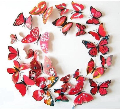 3D Wall Decoration Butterflies 12 Pieces | Wall Butterflies | Butterfly Wall Stickers | Red V1188-MS101-00486-1
