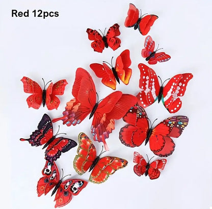3D Wall Decoration Butterflies 12 Pieces | Wall Butterflies | Butterfly Wall Stickers | Red V1188-MS101-00486-1
