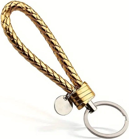 Luxury PU Leather Keychain | Key Holder | Woven Keychain | Universal | Gold V1188-MS101-00492-1