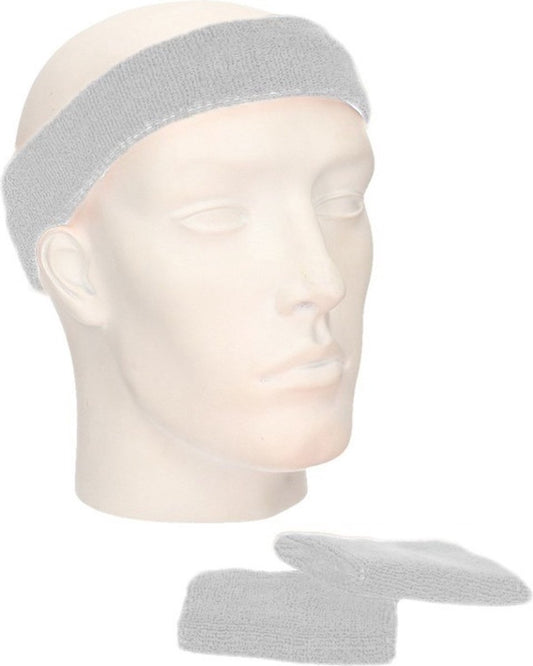 Set of light grey sweatbands - Light grey sports day set of wrist and head sweatbands V1188-MS101-00504-1