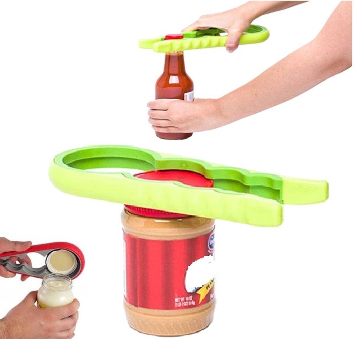 6-in-1 Opener | Multifunctional Opener | Kitchen Helper Opener | Jar | Bottle | Beer | Bag | Caps | Green V1188-MS101-00515-1