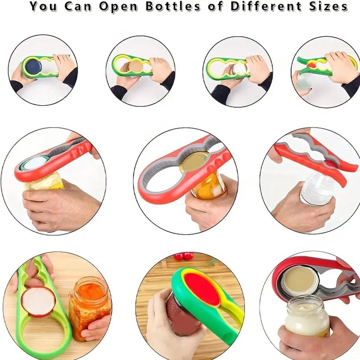 6-in-1 Opener | Multifunctional Opener | Kitchen Helper Opener | Jar | Bottle | Beer | Bag | Caps | Green V1188-MS101-00515-1
